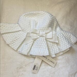 Janie and Jack Textured White Kids Hat with Bow